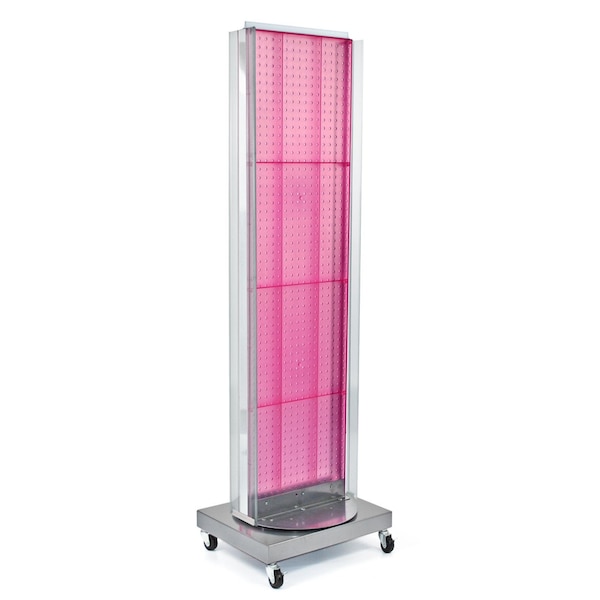 Two-Sided Pegboard Floor Display w/ Two C-Channel Sides on a Revolving Wheeled Base.